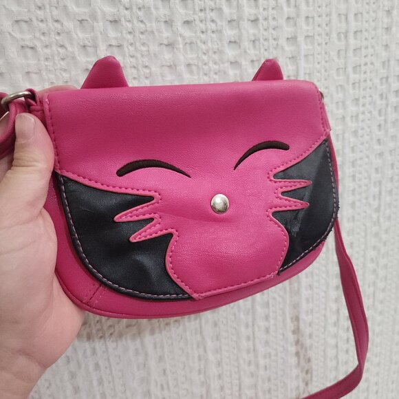 Pink Cat Face Crossbody Purse Cute Novelty Animal Mini Bag Adjustable Strap - Picture 9 of 11
